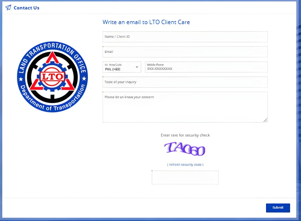 Contact Information Of LTO Portal