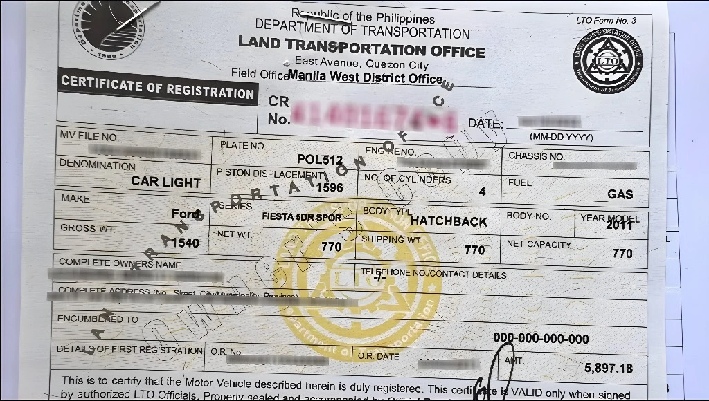LTO Certificate of Registration Sample: Guide to Vehicle Owners