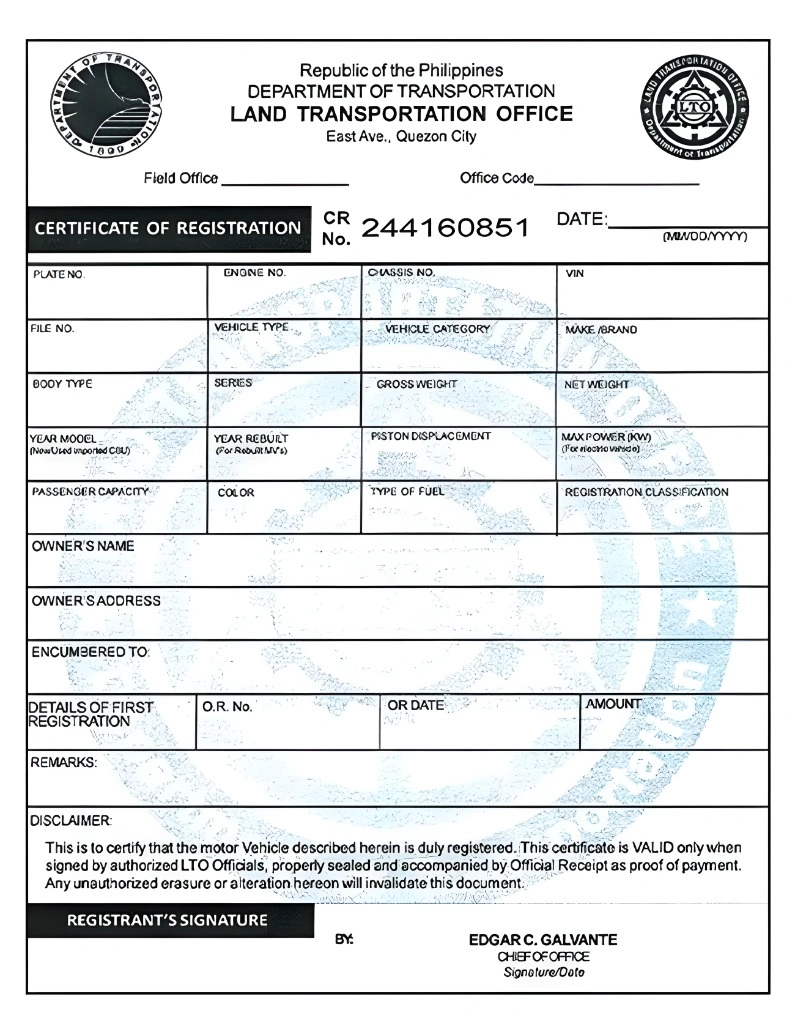 What an LTO Certificate of Registration Usually Looks Like